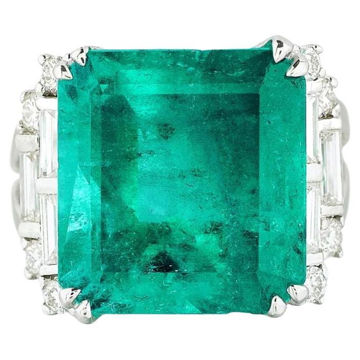 For Sale:  Minimalist 8 Carat Emerald Engagement Ring, Big Emerald and Diamond Ring