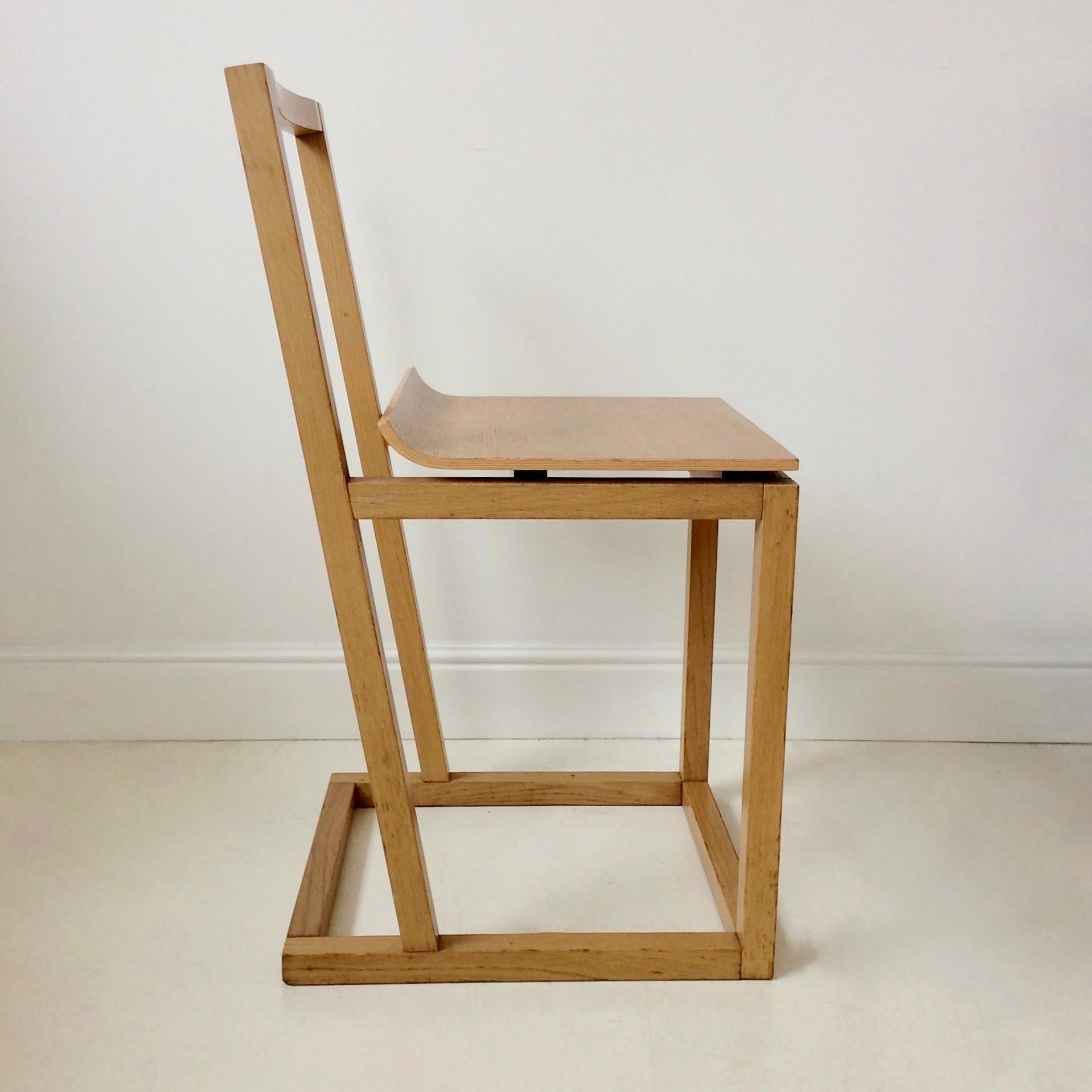 Rare minimalist and post-modern chair, circa 1980, Italy.
Light oak solid wood and plywood seat.
2 chairs available.
Dimensions: 75 cm H, 42 cm D, 38 cm W, seat height: 46 cm.
All purchases are covered by our Buyer Protection Guarantee.
This