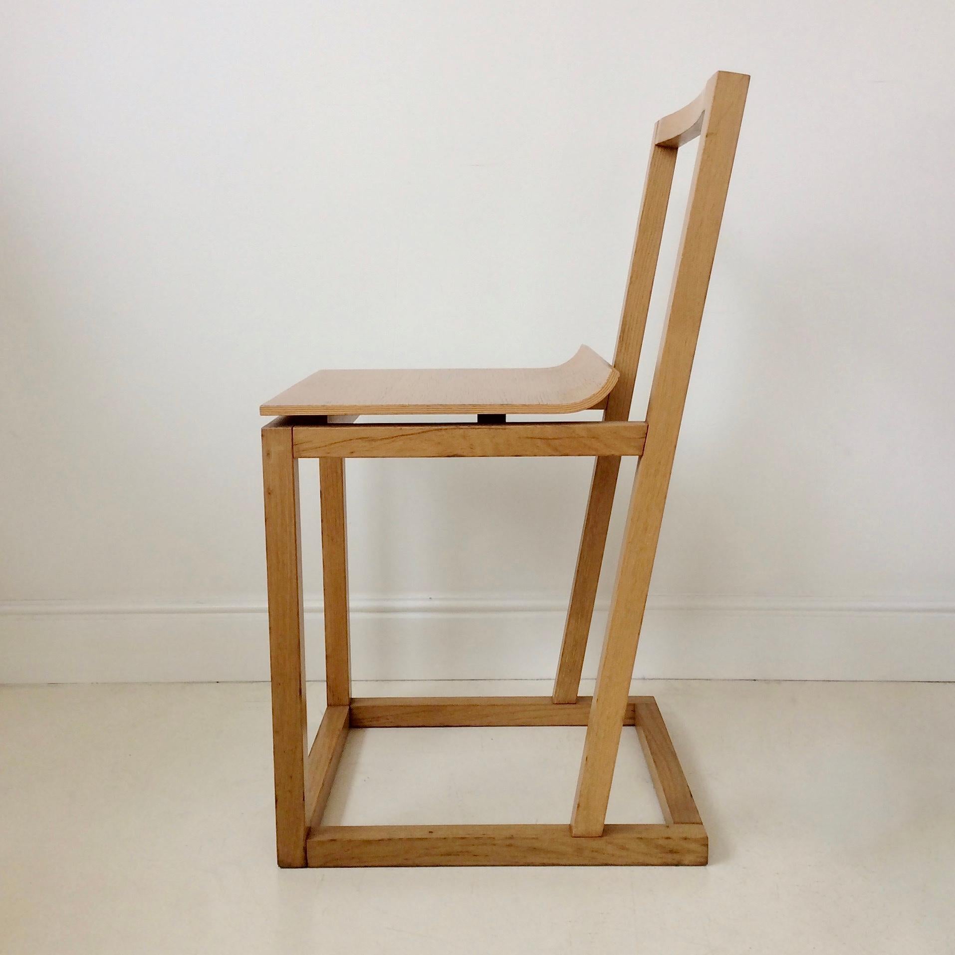 Mid-Century Modern Minimalist 80s Wood Chair, circa 1980, Italy