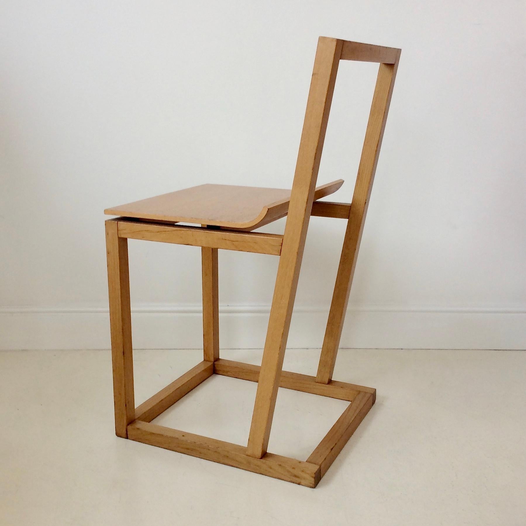 Late 20th Century Minimalist 80s Wood Chair, circa 1980, Italy