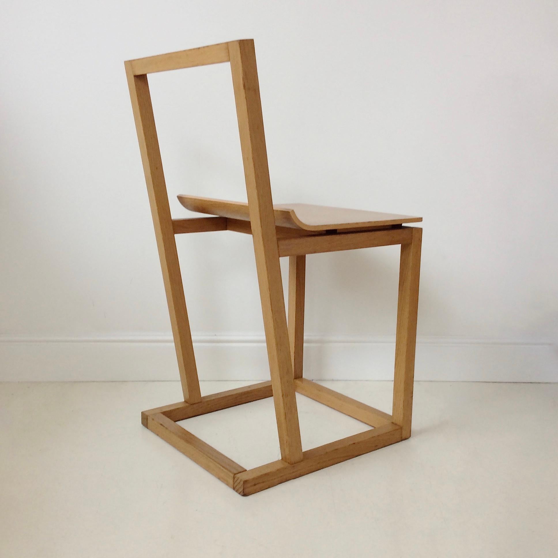 Oak Minimalist 80s Wood Chair, circa 1980, Italy
