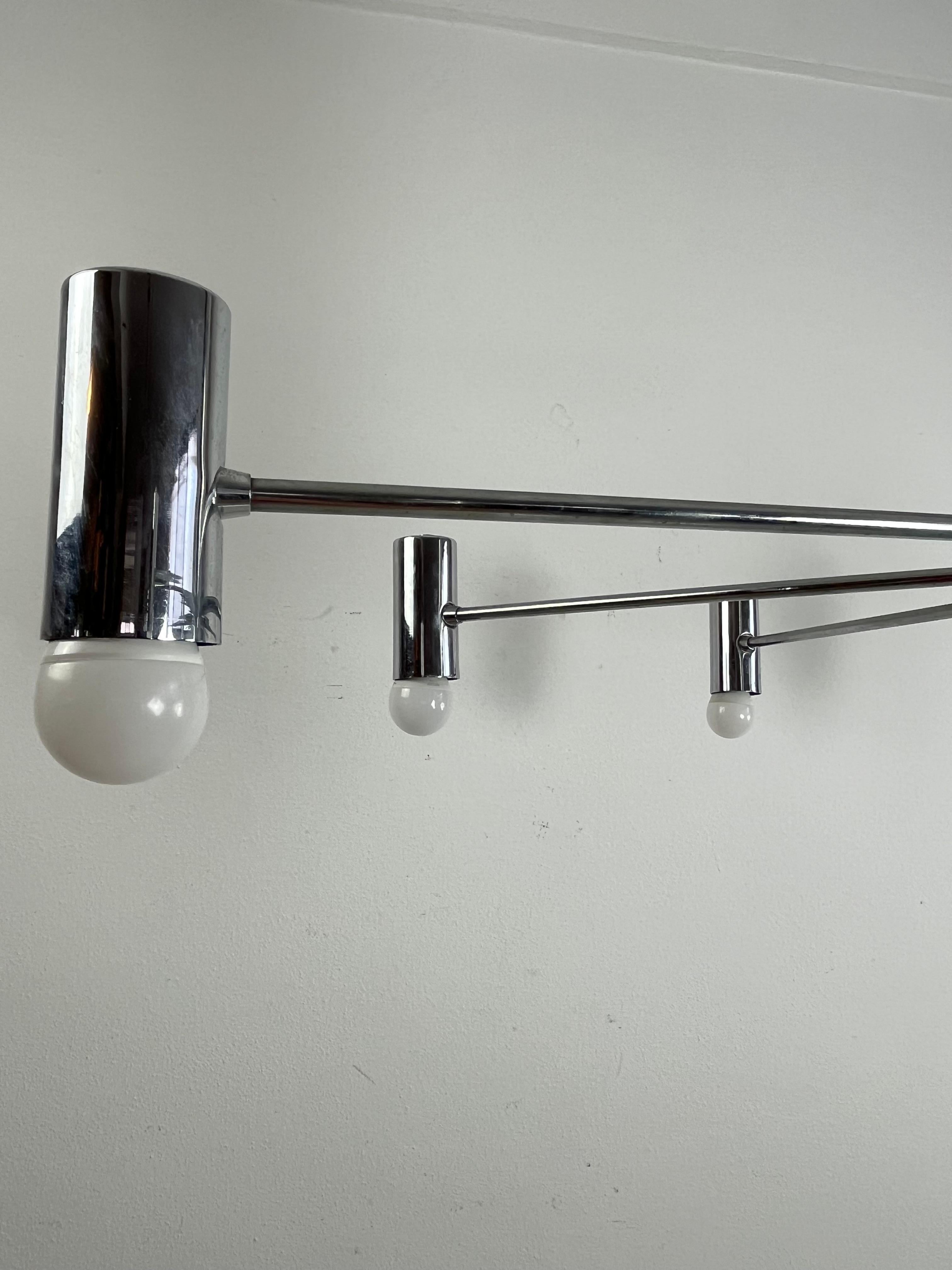 Late 20th Century Minimalist 9-Light Steel Chandelier Attributed To Angelo Brotto 1970s For Sale