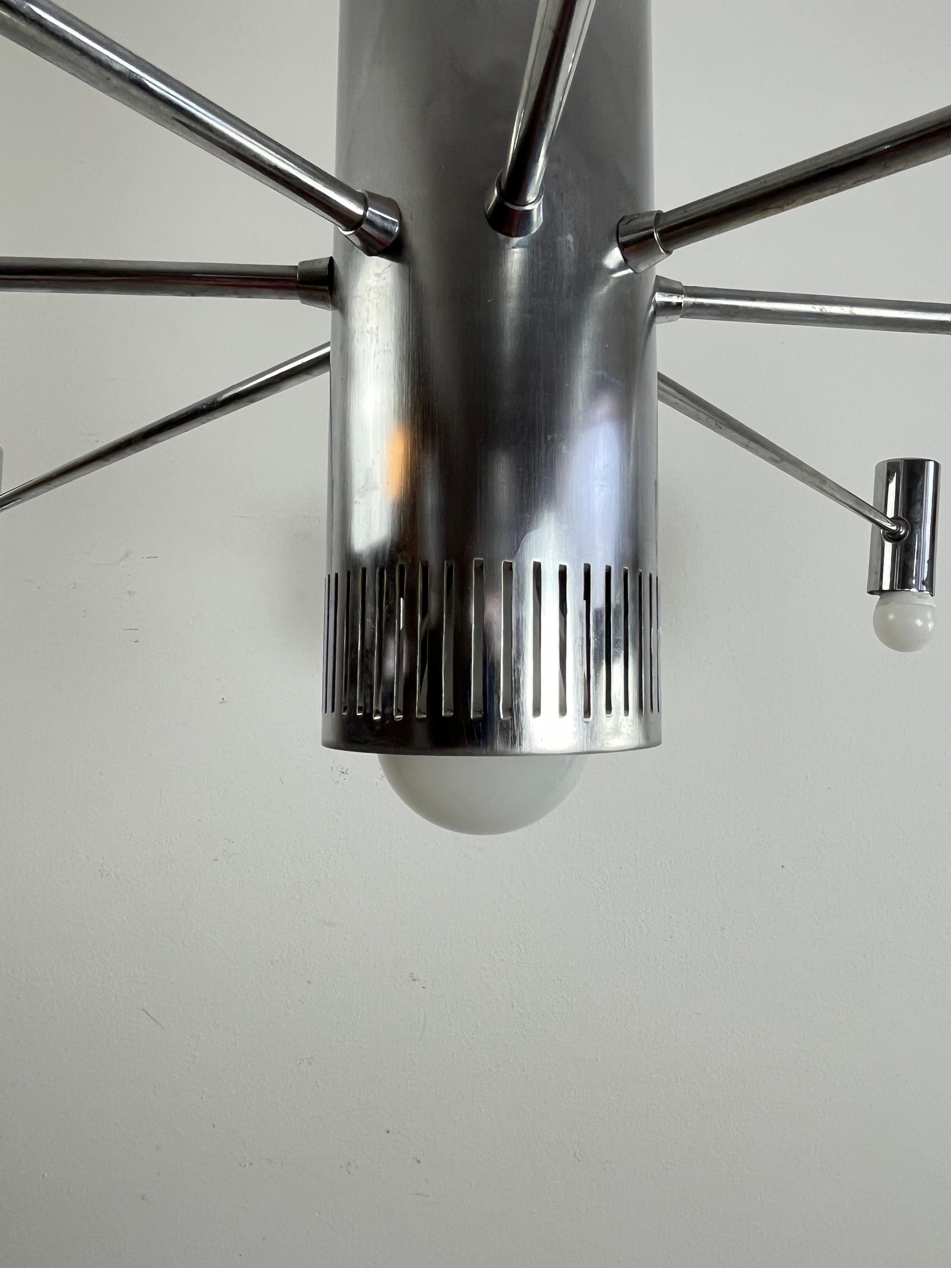 Minimalist 9-Light Steel Chandelier Attributed To Angelo Brotto 1970s For Sale 4