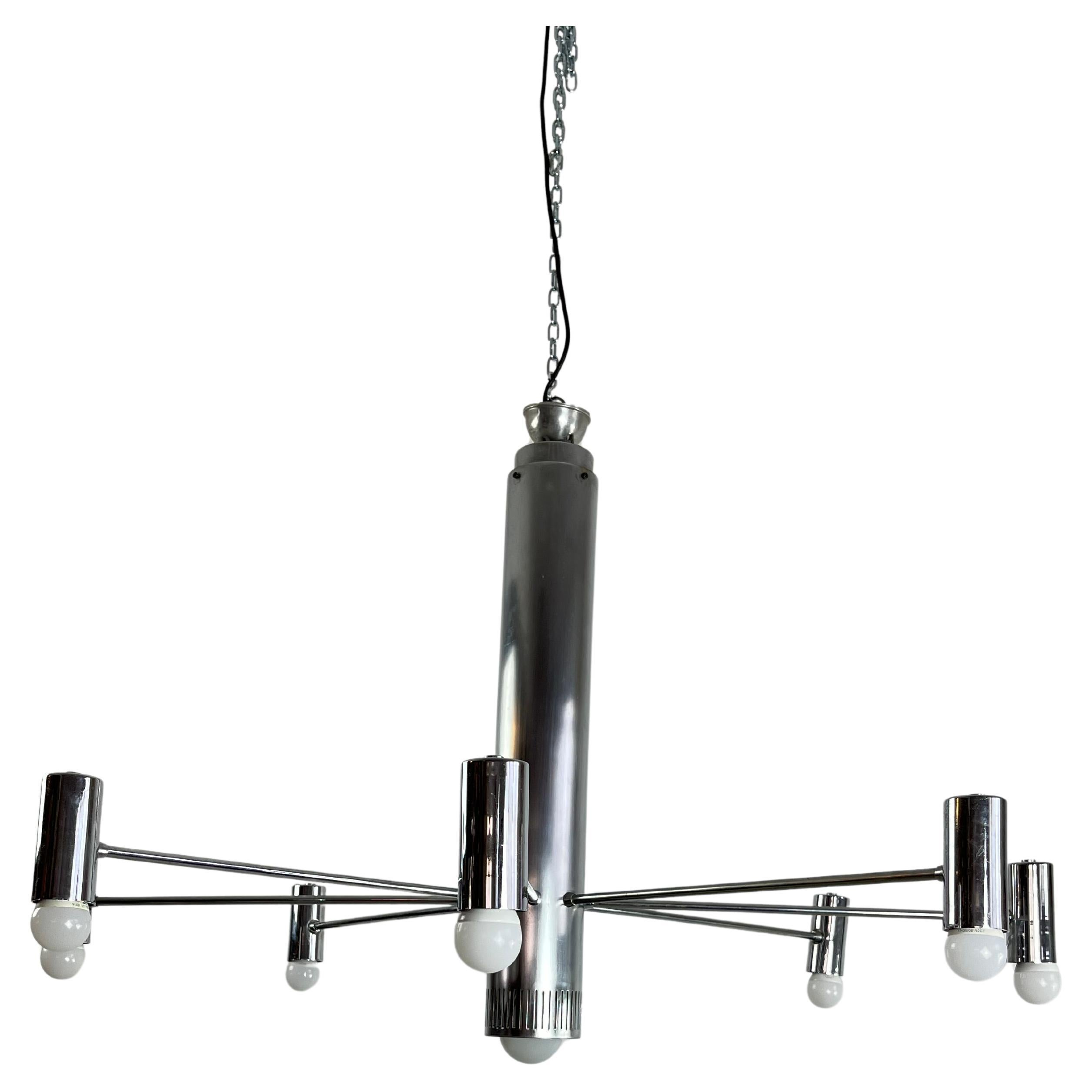 Minimalist 9-Light Steel Chandelier Attributed To Angelo Brotto 1970s For Sale