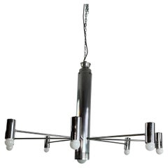 Minimalist 9-Light Steel Chandelier Attributed To Angelo Brotto 1970s