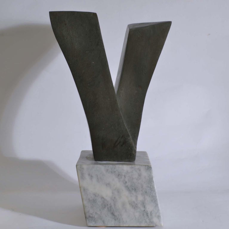 Minimalist Abstract Sculpture in Hard Stone on Sculptural Carrara