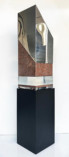 Minimalist Abstract Sculpture in Stainless Steel, Granite, Lucite, Unsigned
