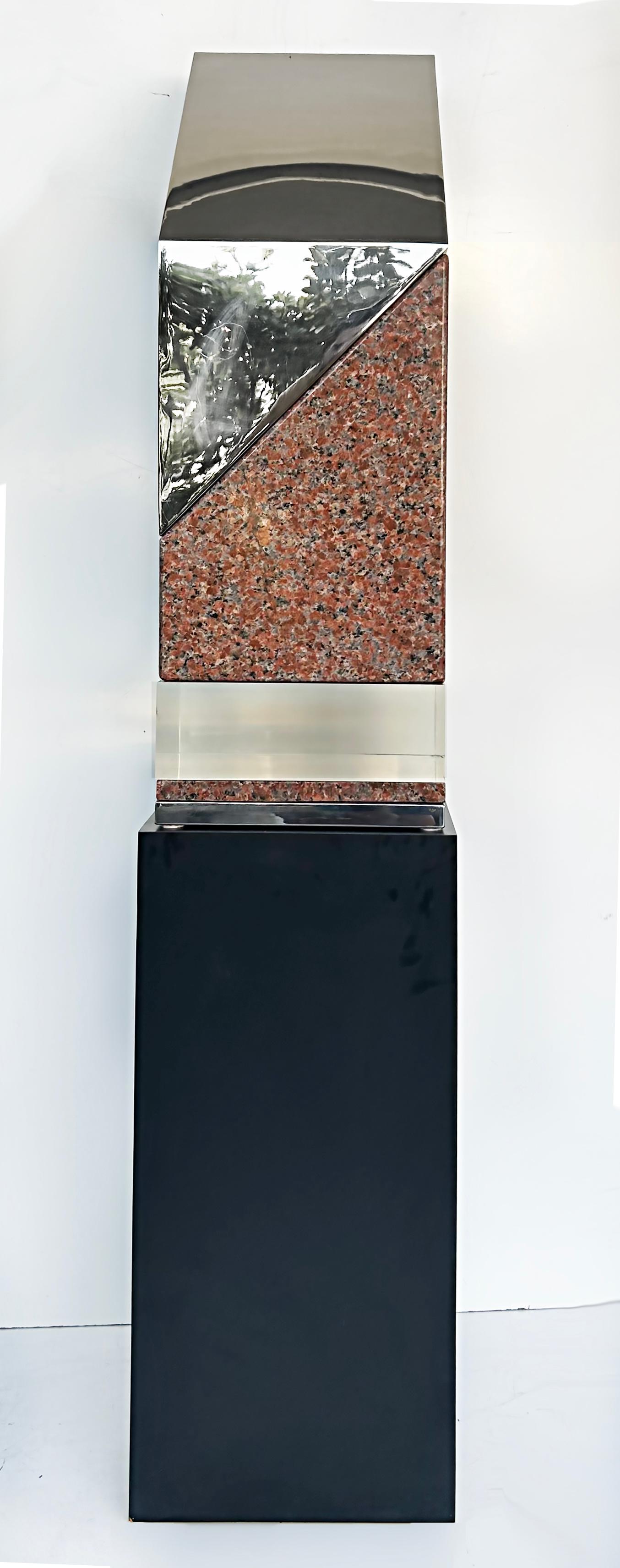 American Minimalist Abstract Sculpture in Stainless Steel, Granite, Lucite, Unsigned For Sale
