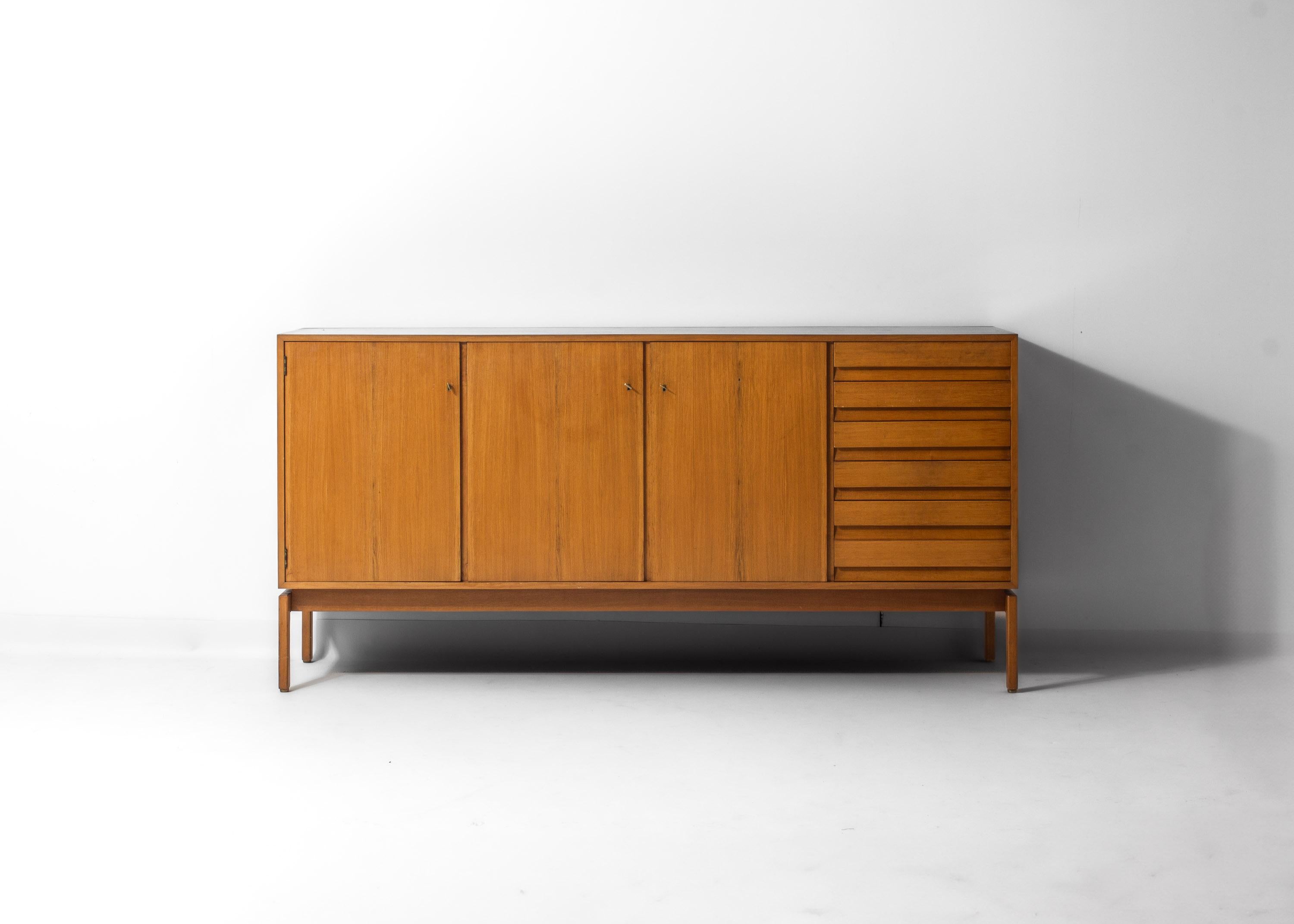 Mid-Century Modern Minimalist 'abstracta' sideboard in beech by Jos de Mey, Belgium 1960s For Sale