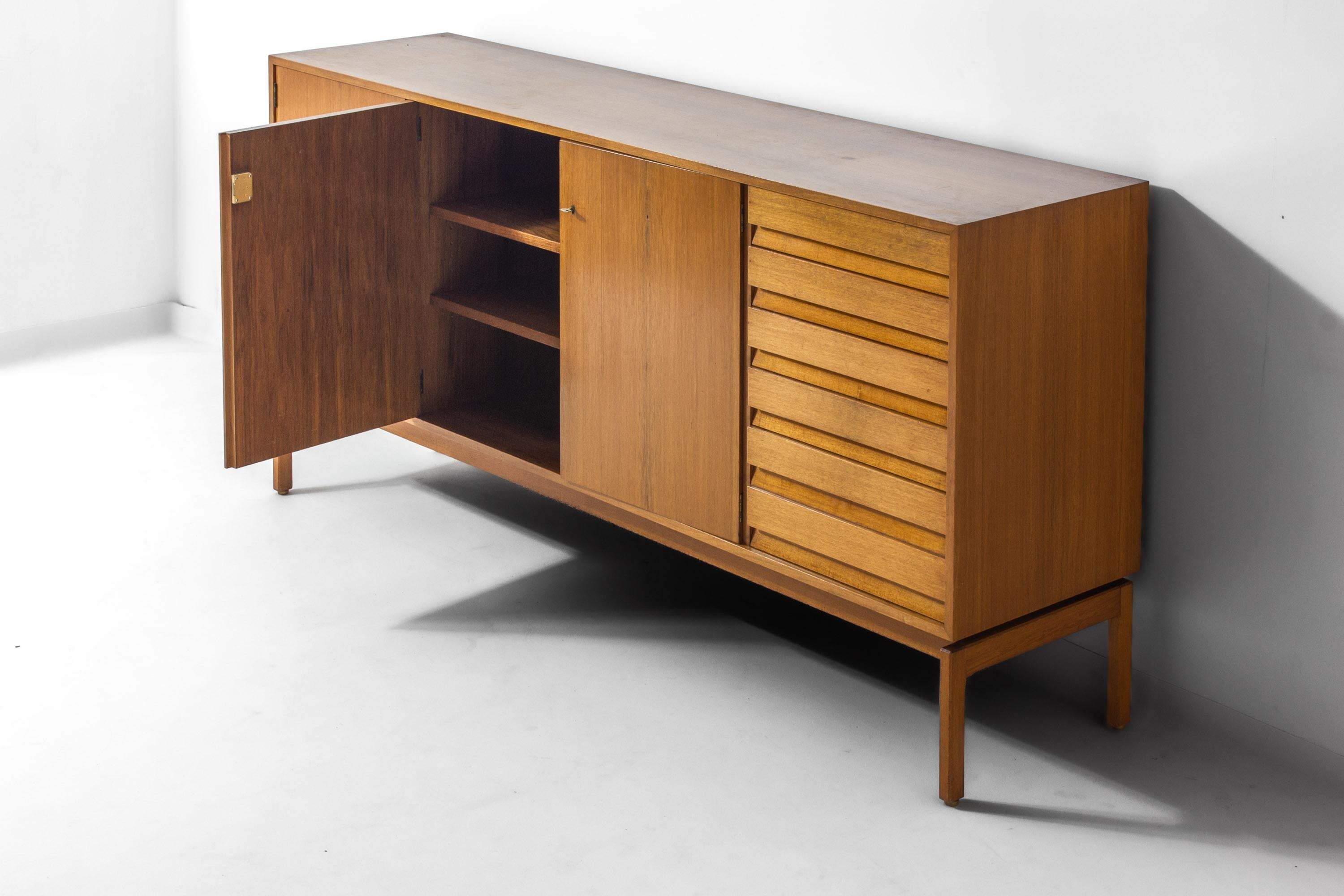 Mid-20th Century Minimalist 'abstracta' sideboard in beech by Jos de Mey, Belgium 1960s For Sale