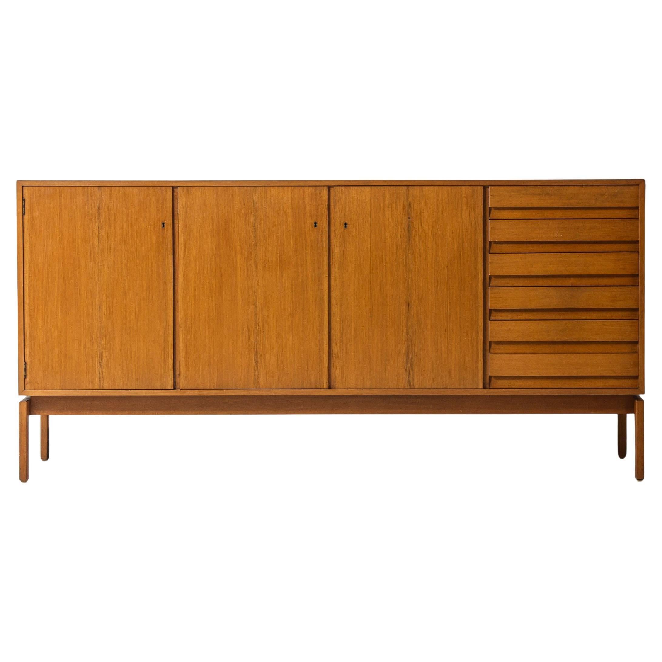 Minimalist 'abstracta' sideboard in beech by Jos de Mey, Belgium 1960s For Sale