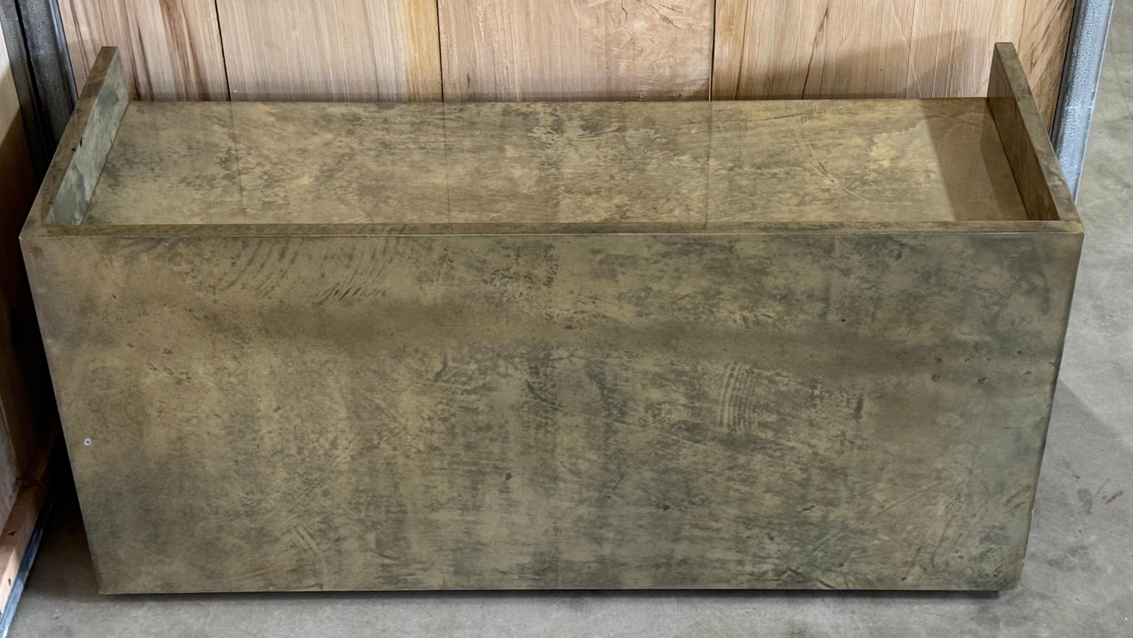Metal Minimalist Aldo Tura Green Goatskin Lacquered Bookcase/ Shelf on Castors