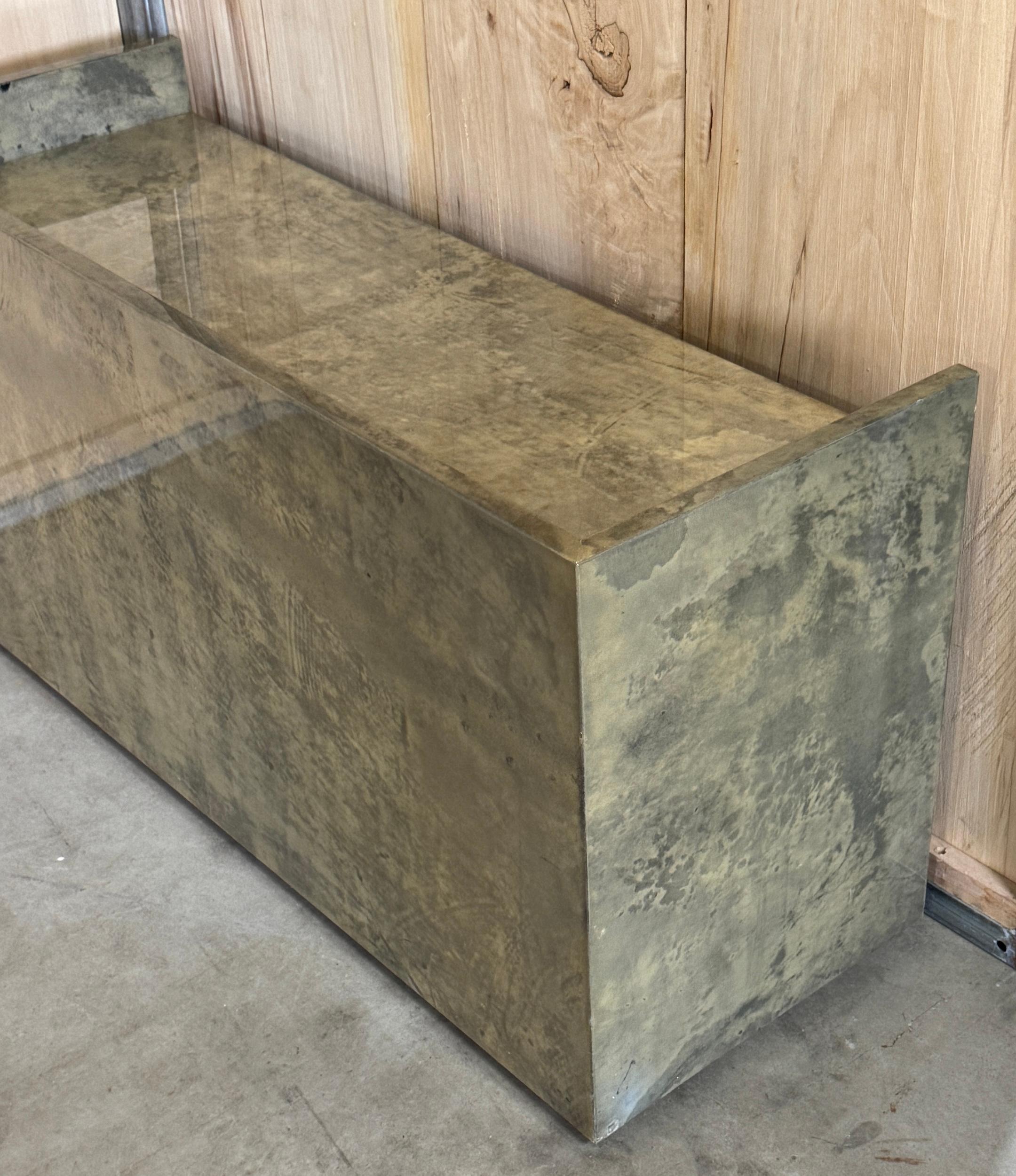 Minimalist Aldo Tura Green Goatskin Lacquered Bookcase/ Shelf on Castors 1