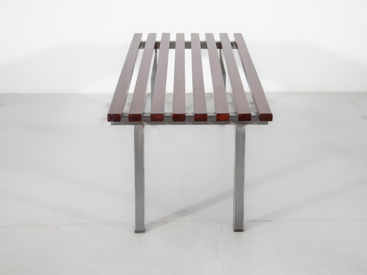 Stainless Steel Minimalist Alfred Hendrickx Slatted Bench, 1960s, Belgium Design