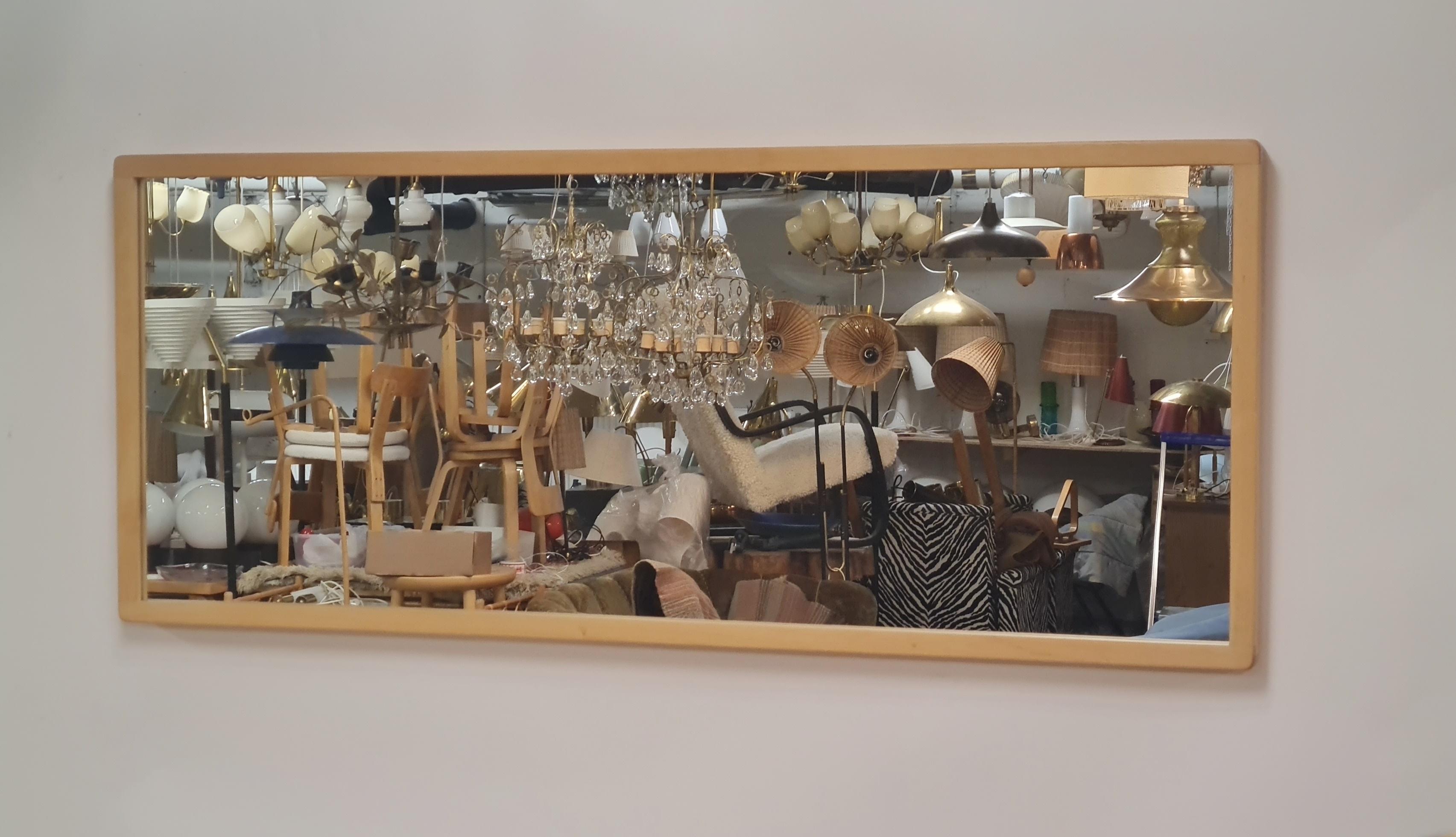 Finnish Minimalist Alvar Aalto Large Mirror in Birch, Artek 1960s For Sale