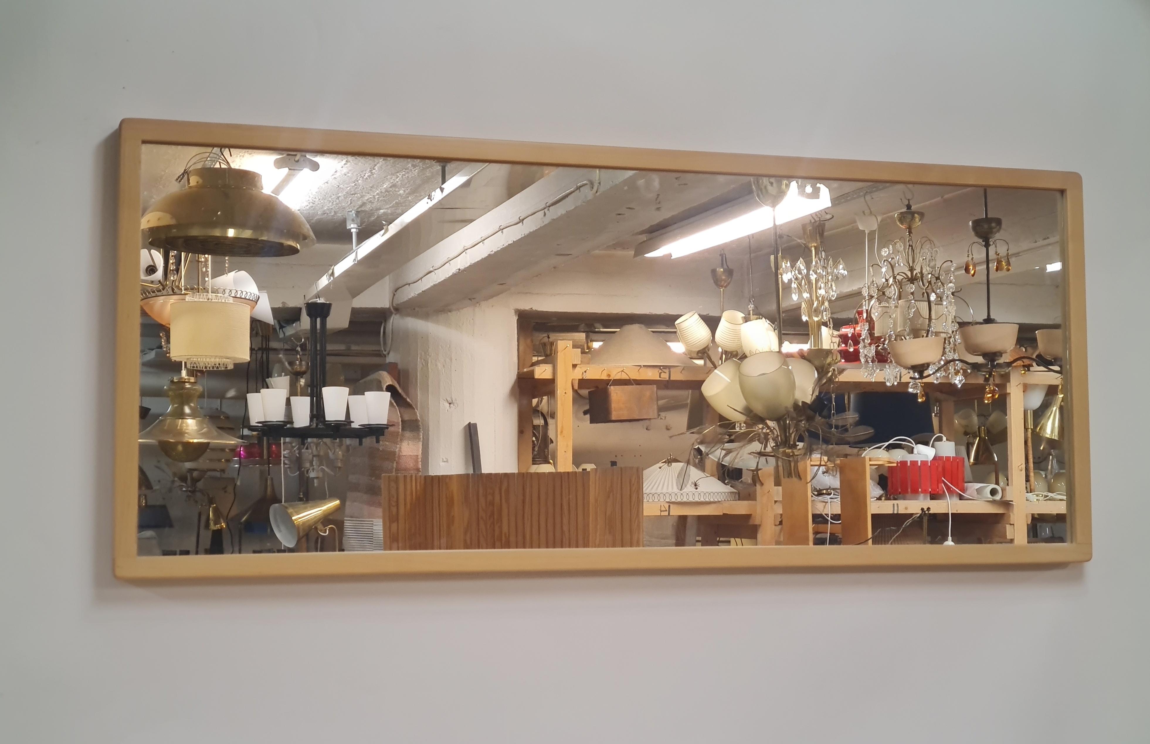 Mid-Century Modern Minimalist Alvar Aalto Large Mirror in Light Birch, Artek 1960s For Sale