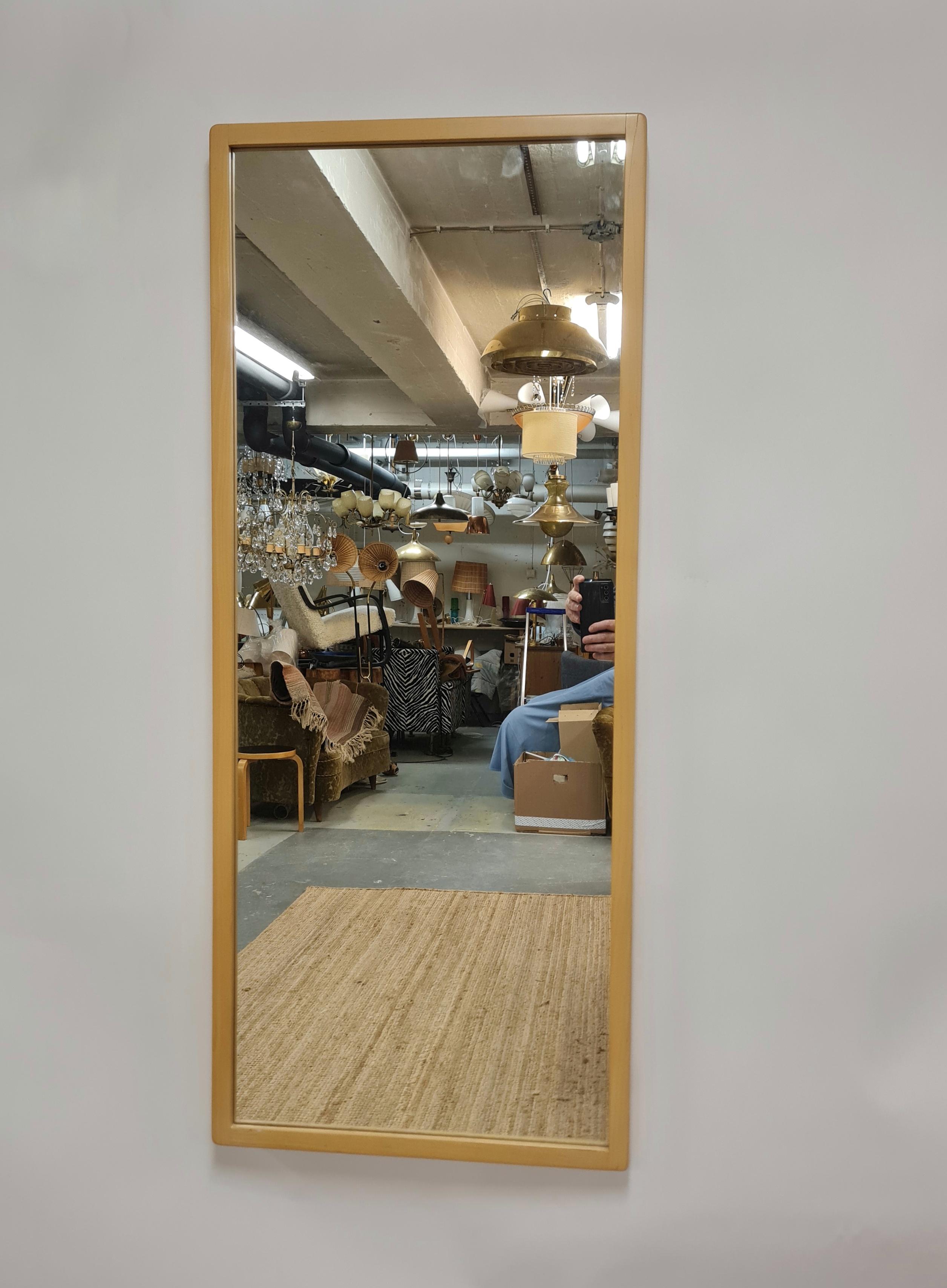 Glass Minimalist Alvar Aalto Large Mirror in Light Birch, Artek 1960s For Sale