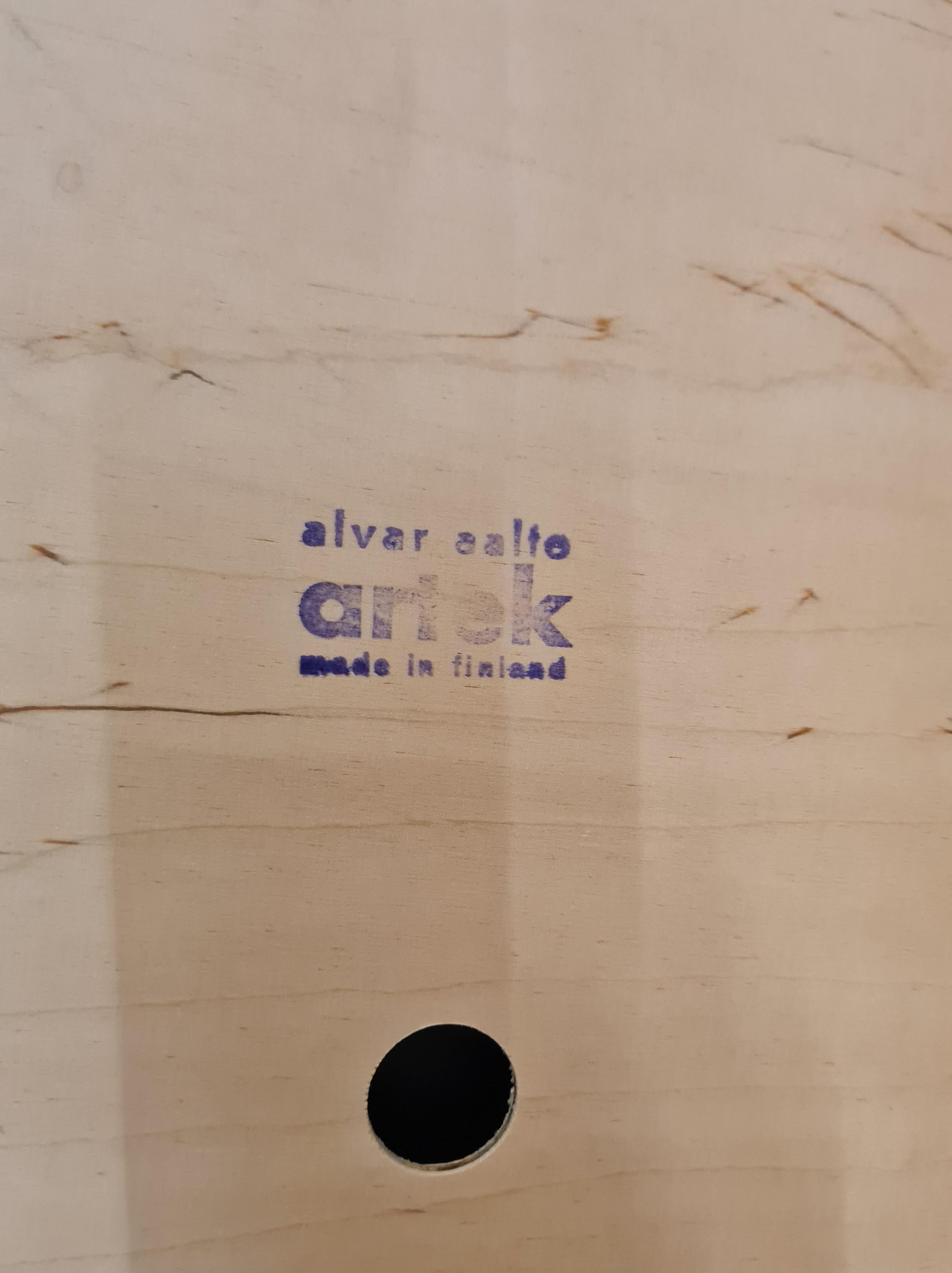 Un miroir emblématique conçu par Alvar Aalto et commercialisé par Artek en Finlande.  Très minimaliste, avec des lignes droites et des articulations à doigts. Le miroir est percé à l'arrière de façon à pouvoir être suspendu verticalement ou