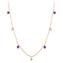 Minimalistische Amethyst Diamant Charme Kette Halskette Geschenk für Sie in 14k Gelbgold