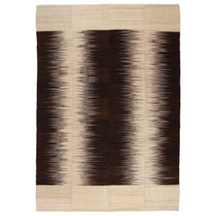 Minimalist Anatolian Kilim Rug with Graphite Black Flame Pattern