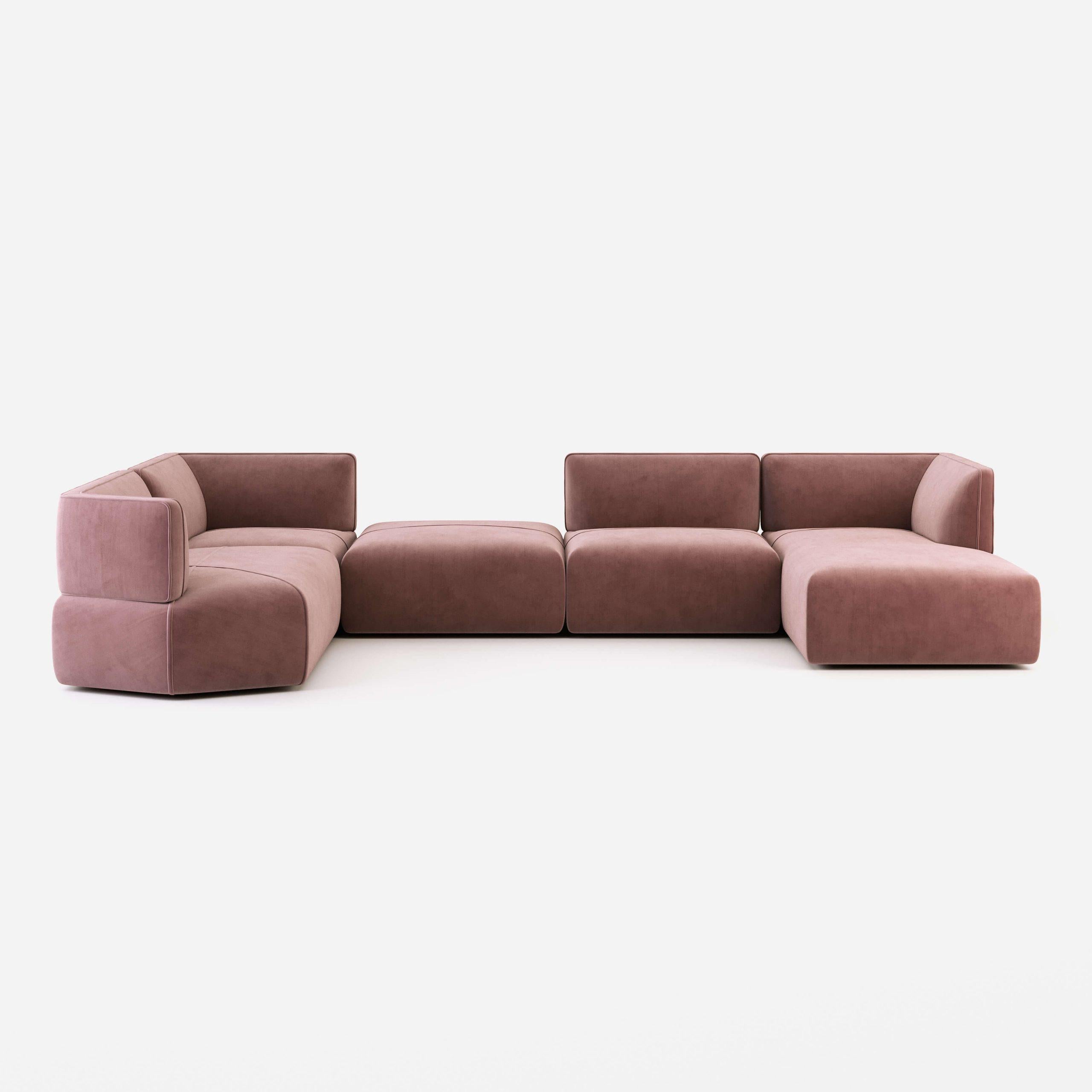 This is a modern comfort piece with all of the practical elements that a sectional seating arrangement provides. Shown in cotton velvet.