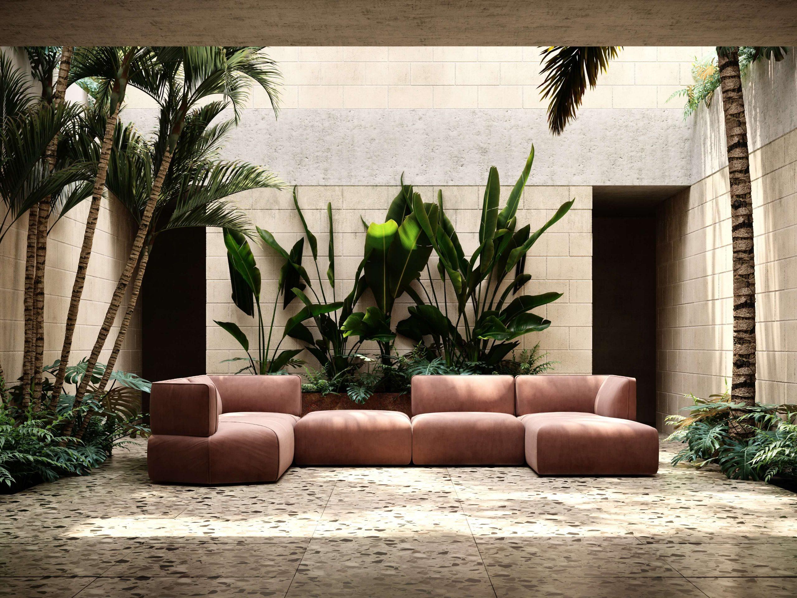 European Minimalist and Modern Modular Low Sitting Sofa, Angular and Curved