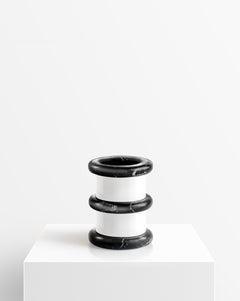 Minimalist and Playful Marble Vase in Black and White, Italian, Sandro Lopez