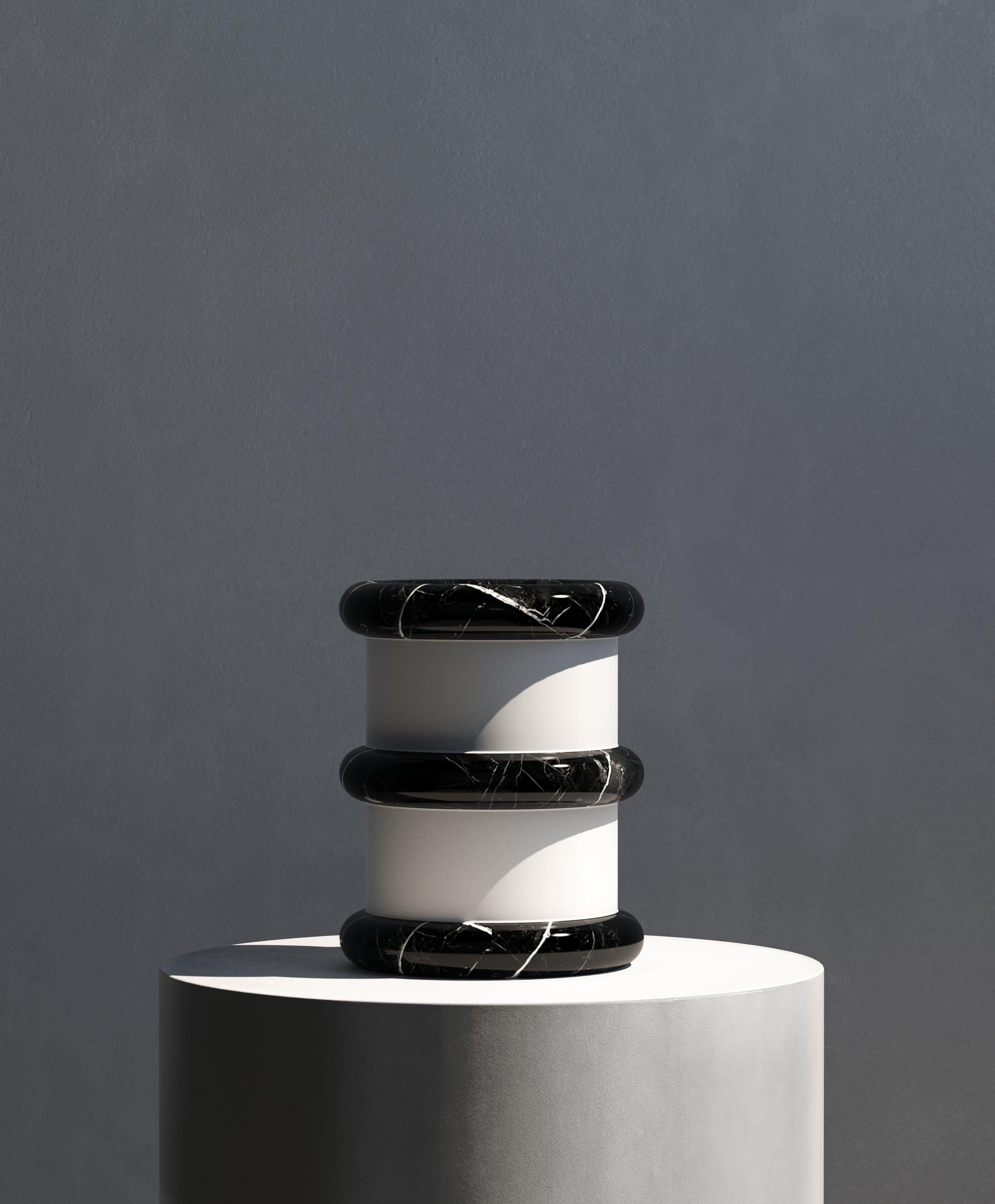 Minimalist and Playful Marble Vase in Black and White, Italian, Sandro Lopez In Excellent Condition For Sale In Milano, IT
