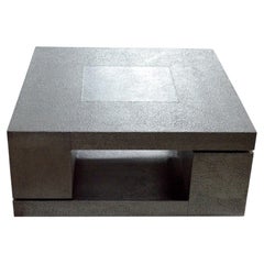 Minimalist Antiqued White Bronze Coffee Table, Geometric Modular Design