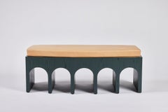 Minimalist Arched Upholstered Arcade Bench Lacquer on Oak by Martin and Brockett