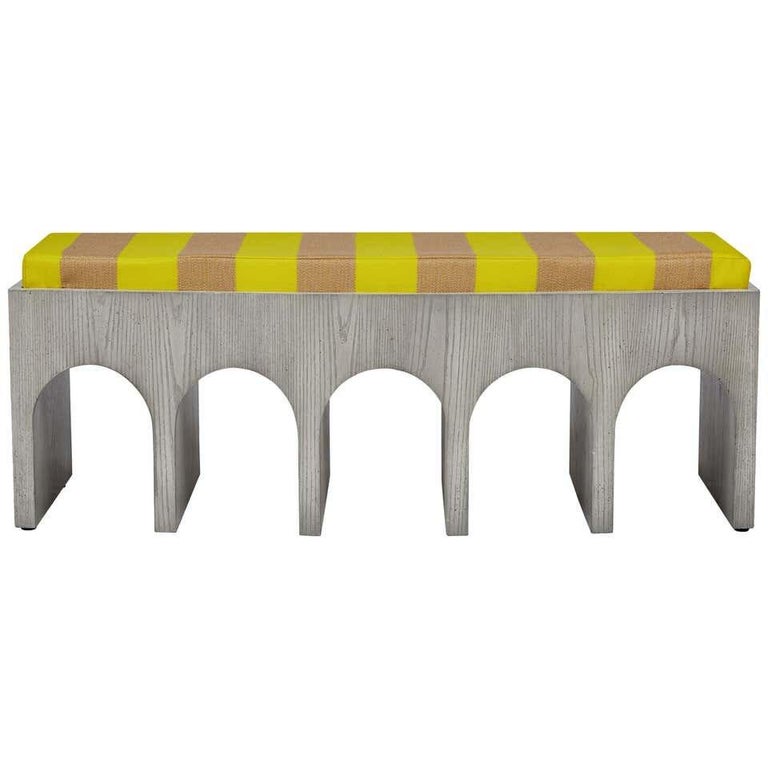 Modern Minimalist Arched Upholstered Bench in Italian Gray Oak by Martin and Brockett For Sale