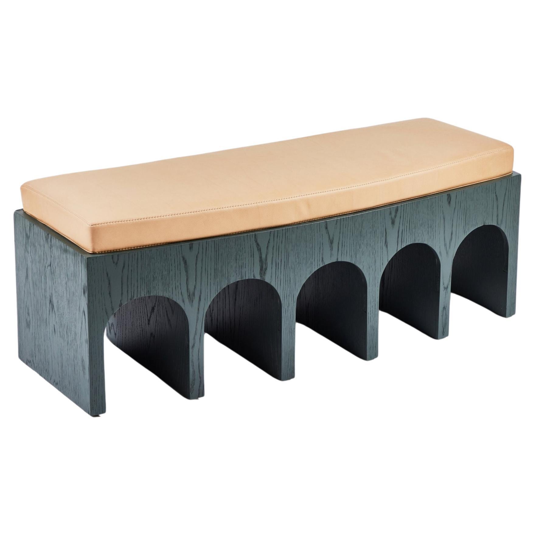 Minimalist Arched Upholstered Arcade Bench Lacquer on Oak by Martin and Brockett For Sale