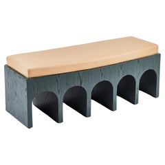 Vintage Minimalist Arched Upholstered Arcade Bench Lacquer on Oak by Martin and Brockett