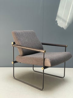 Minimalist Armchair, Brown Metal Frame, Light Weight, Brown Upholstery Kvadrat,