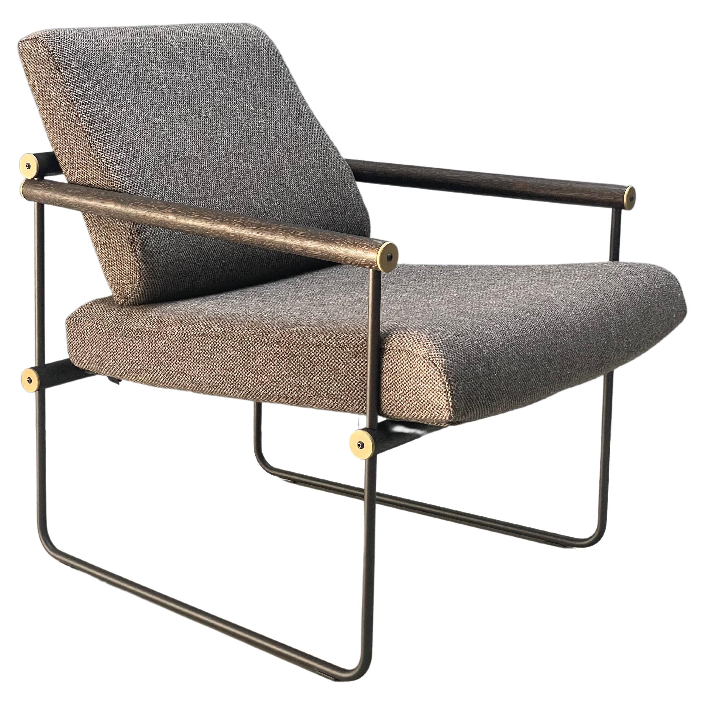 Minimalist Armchair, Brown Metal Frame, Light Weight, Brown Upholstery Kvadrat, For Sale