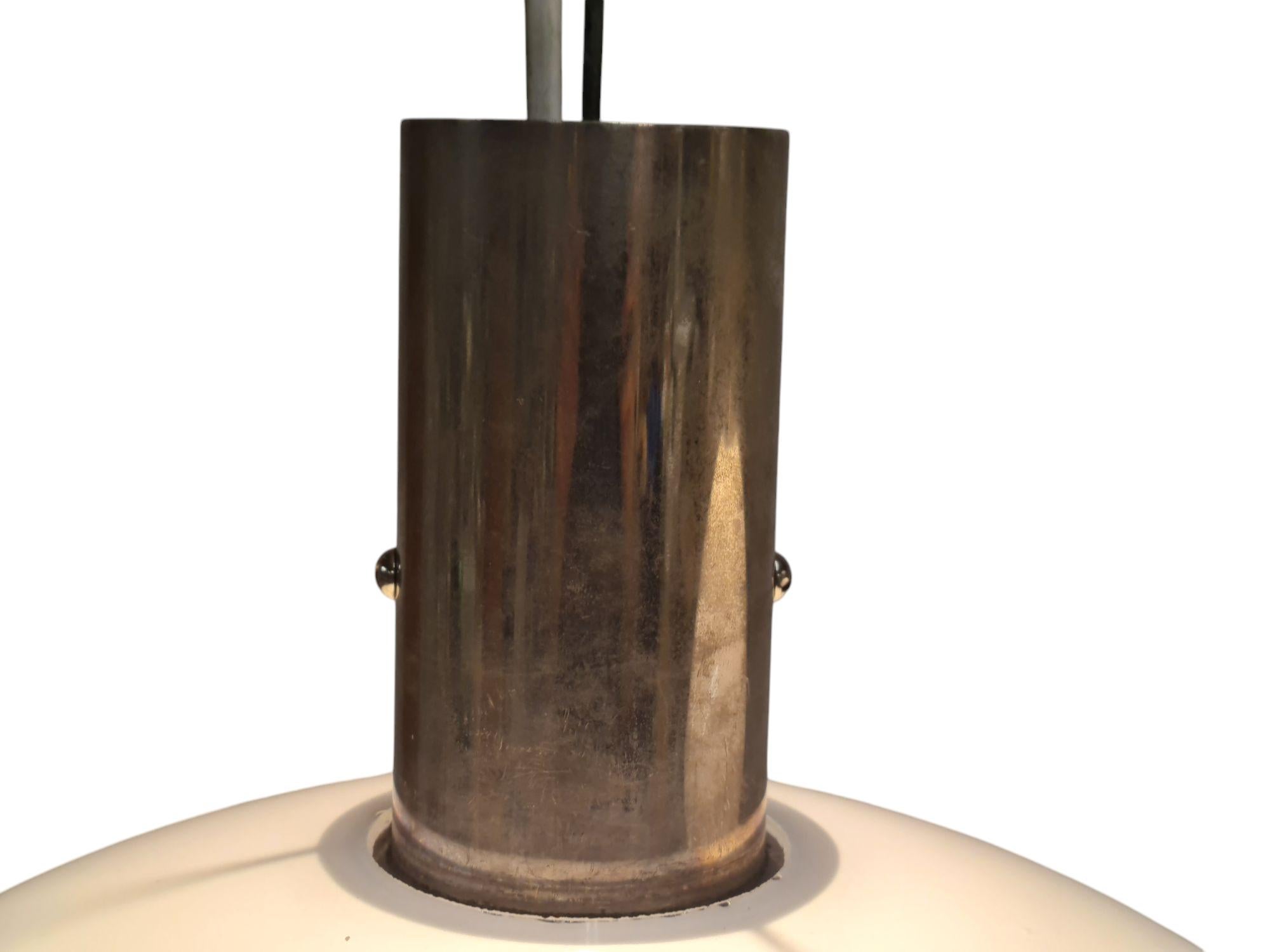 Minimalist Art Deco Paavo Tynell Pendants, Chrome & Opaline Glass, Taito 1930s For Sale 5