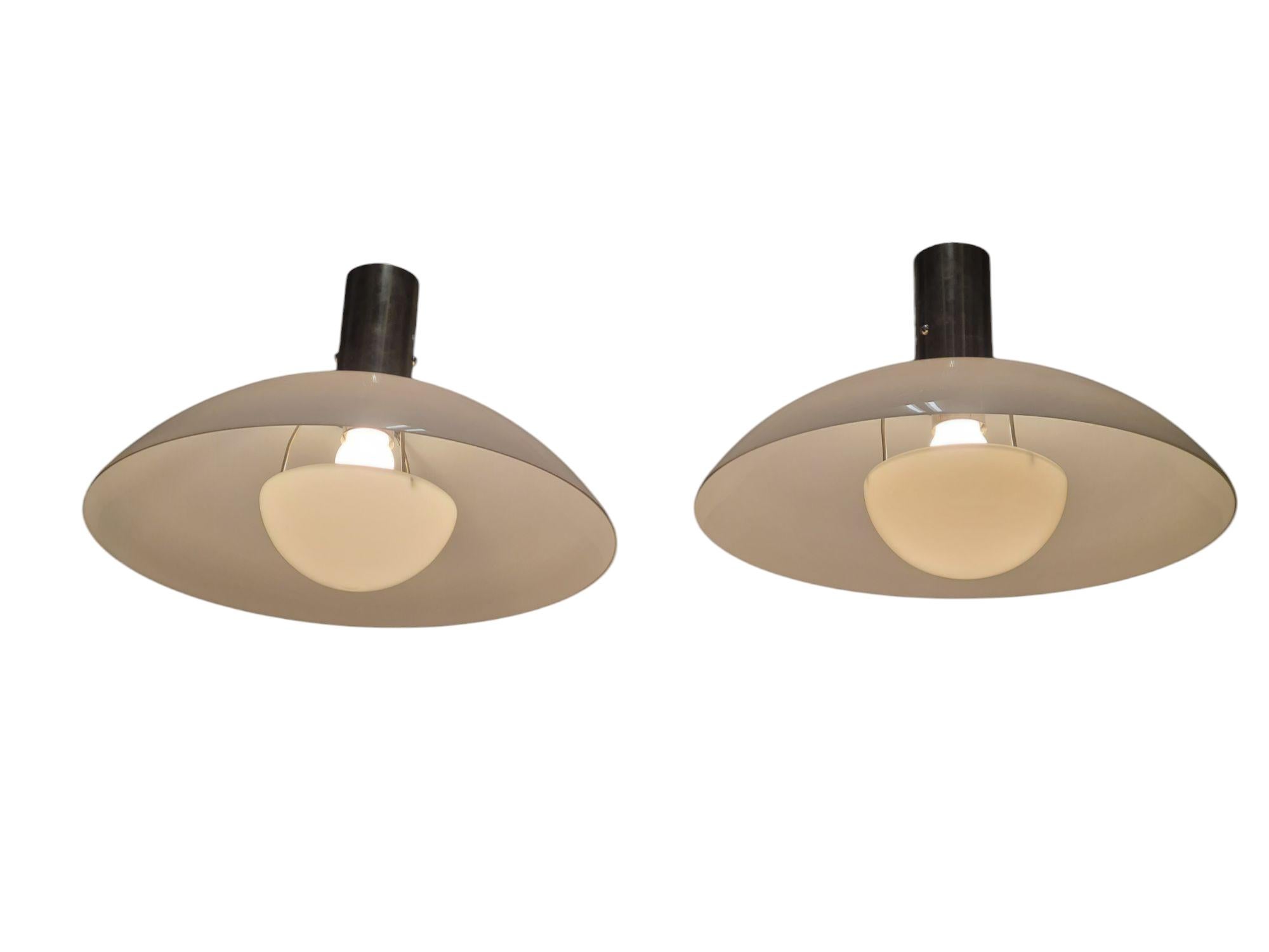Minimalist Art Deco Paavo Tynell Pendants, Chrome & Opaline Glass, Taito 1930s For Sale 7