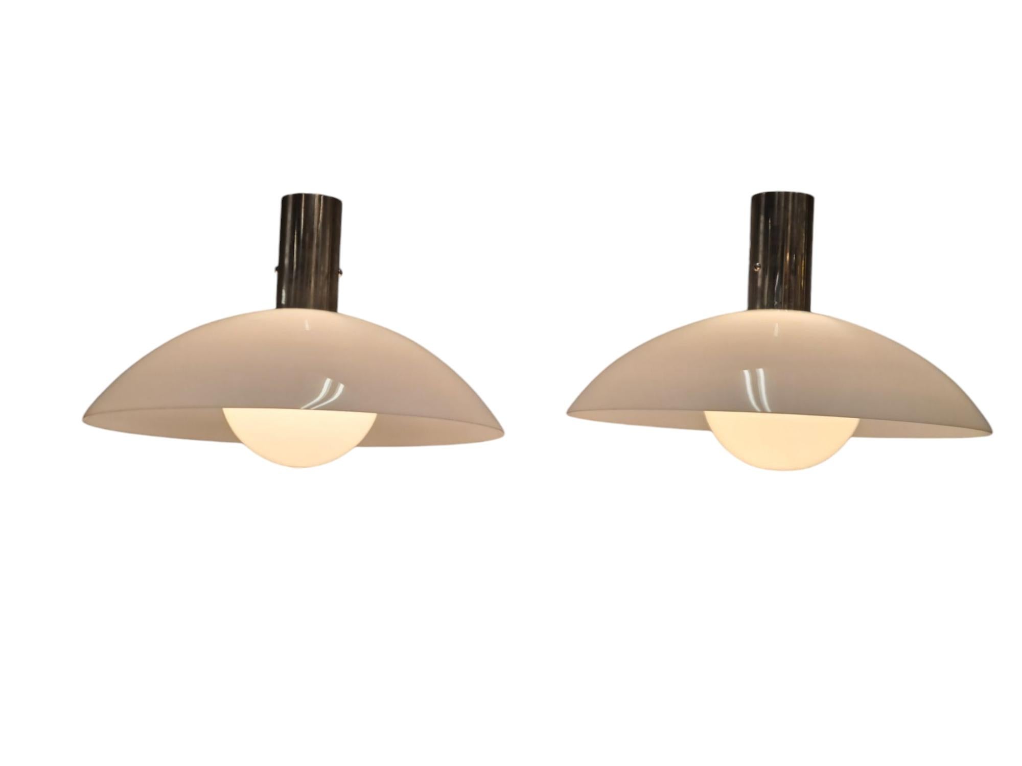 Minimalist Art Deco Paavo Tynell Pendants, Chrome & Opaline Glass, Taito 1930s For Sale 8