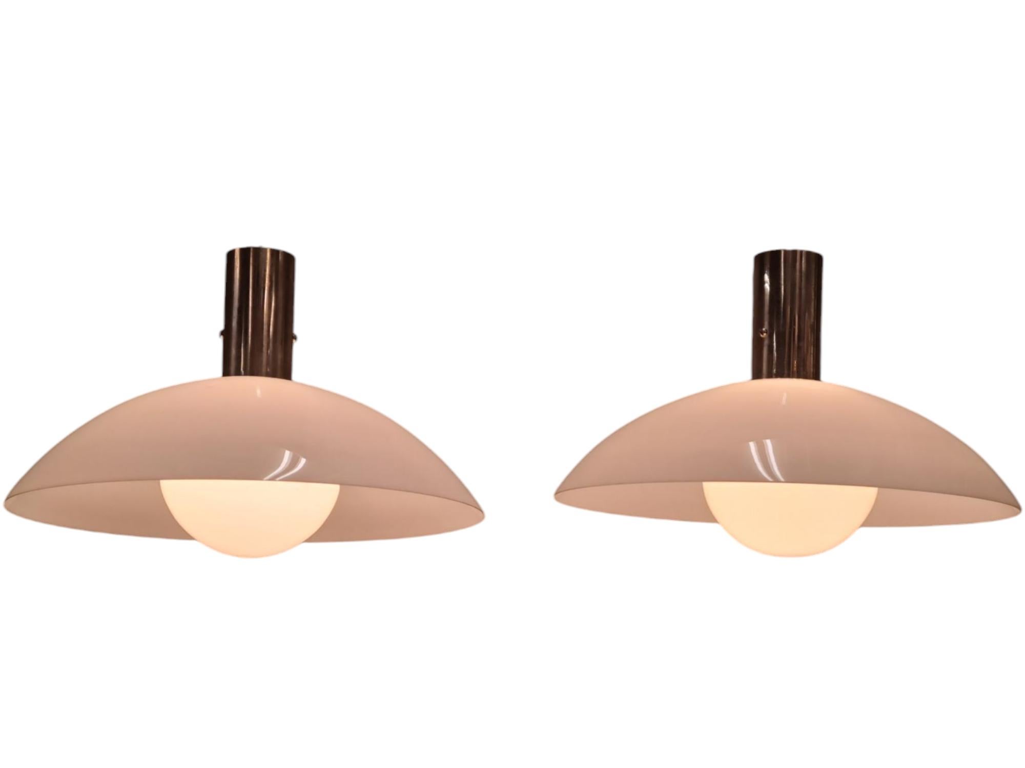 Minimalist Art Deco Paavo Tynell Pendants, Chrome & Opaline Glass, Taito 1930s For Sale 10