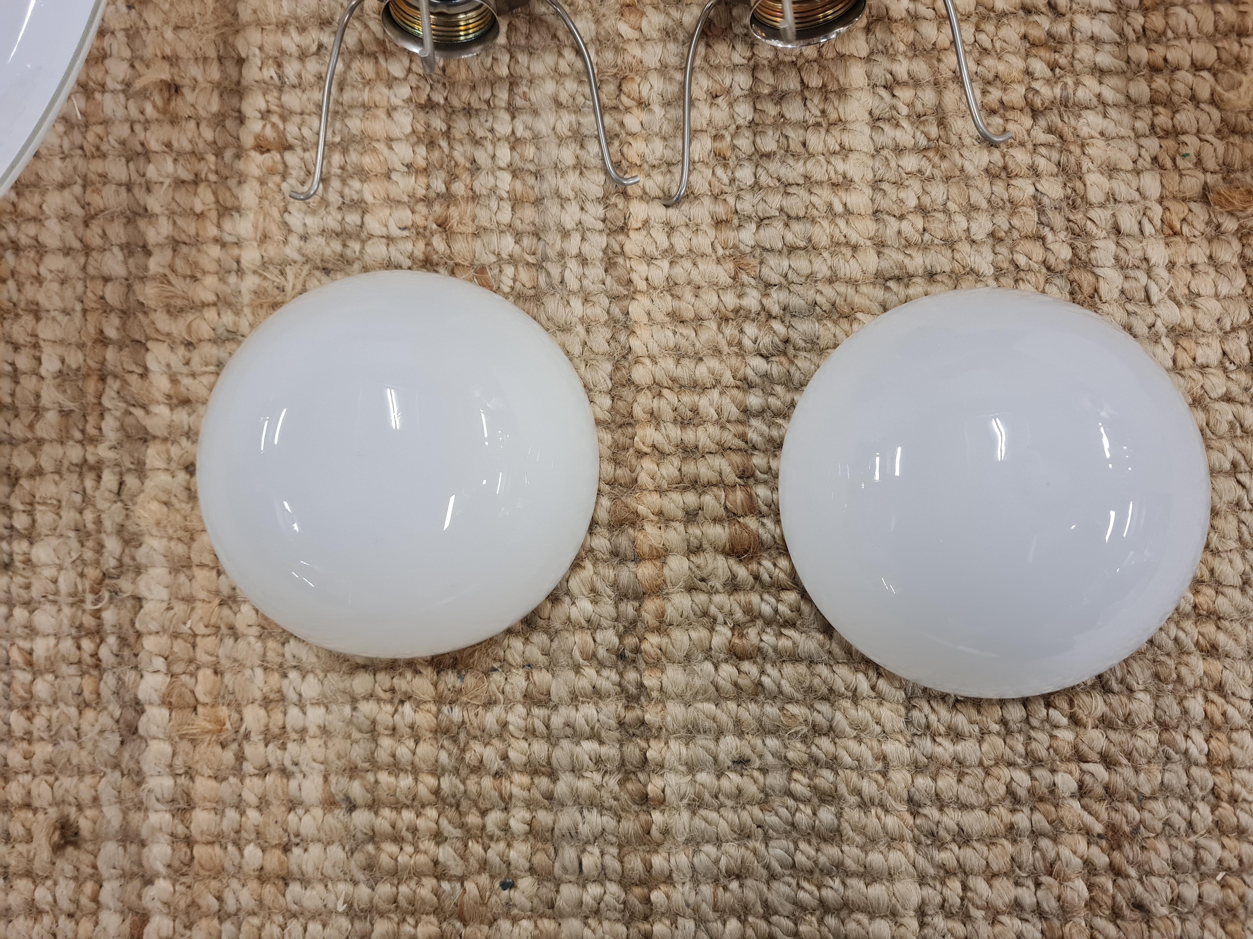 Minimalist Art Deco Paavo Tynell Pendants, Chrome & Opaline Glass, Taito 1930s For Sale 12
