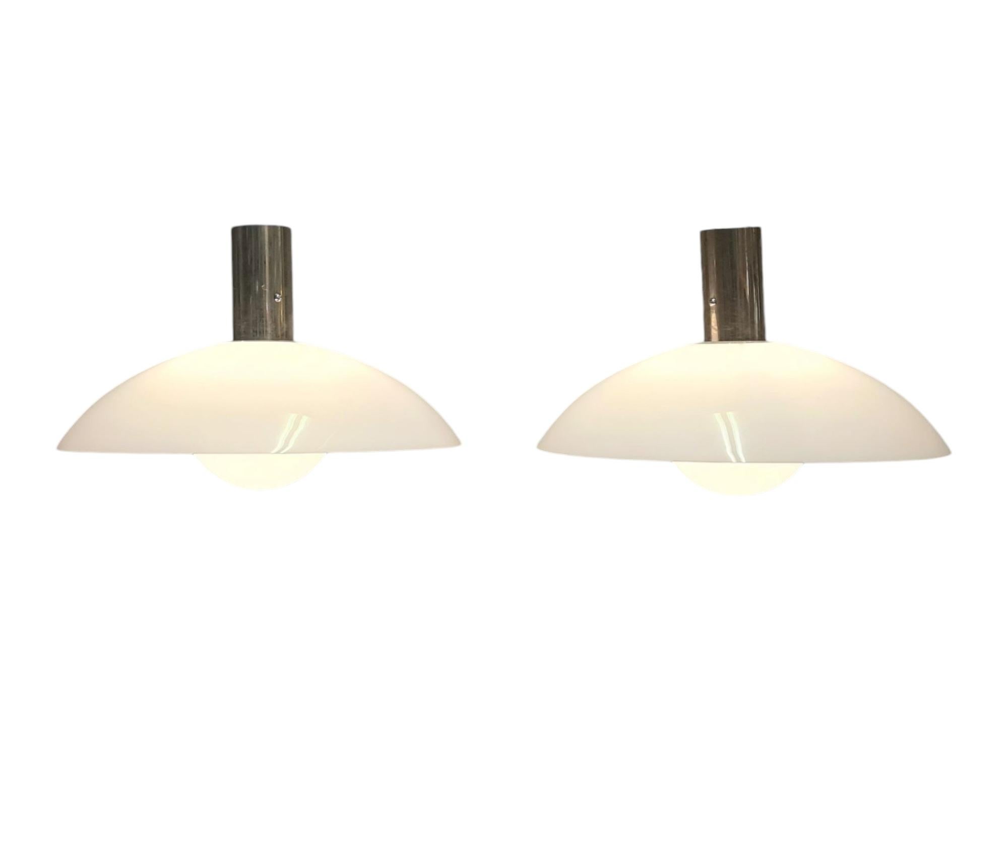 Minimalist Art Deco Paavo Tynell Pendants, Chrome & Opaline Glass, Taito 1930s In Good Condition For Sale In Helsinki, FI