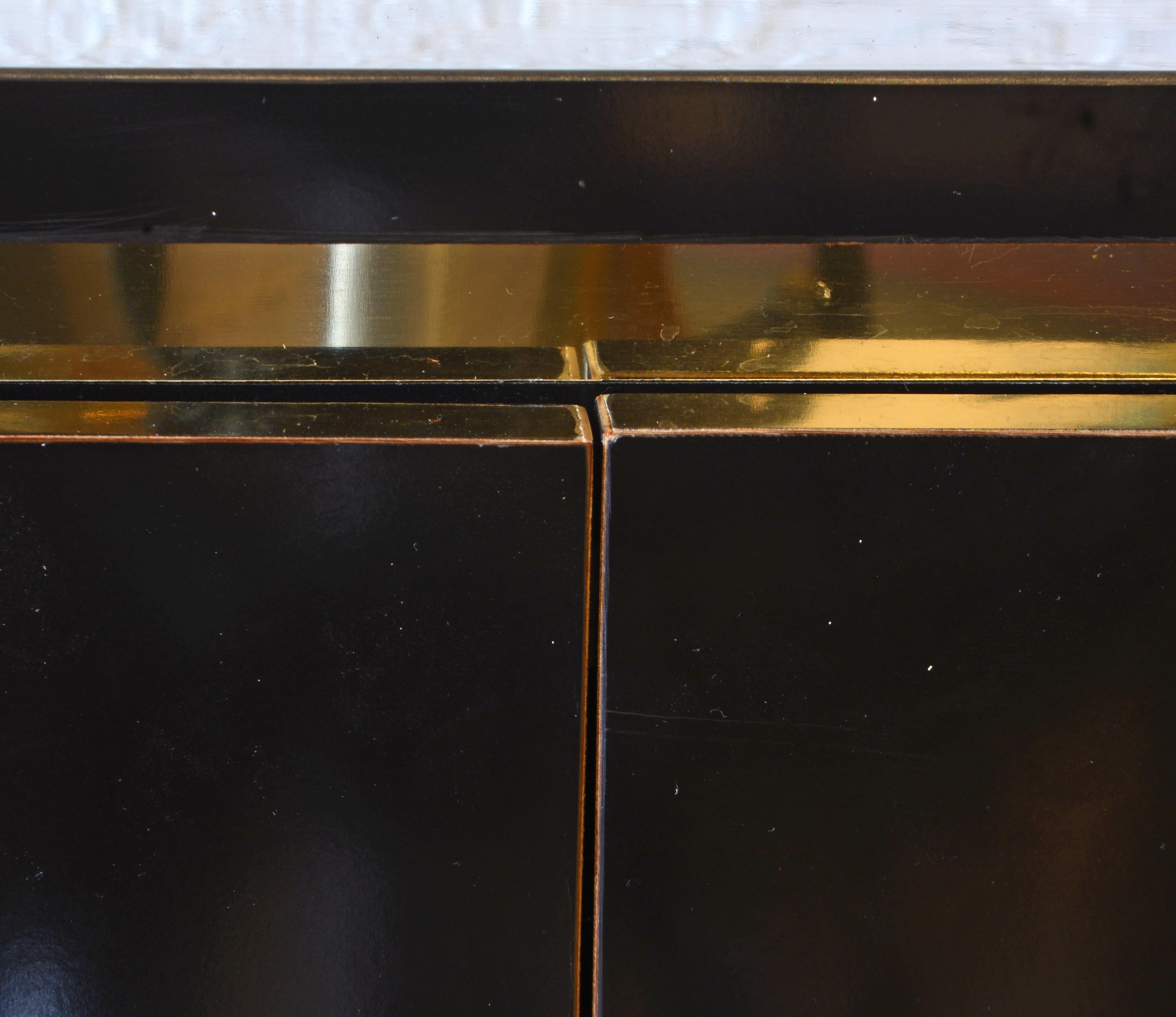 Minimalist Art Deco Style Black Laminate and Brass Oval Small Sideboard Cabinet 4