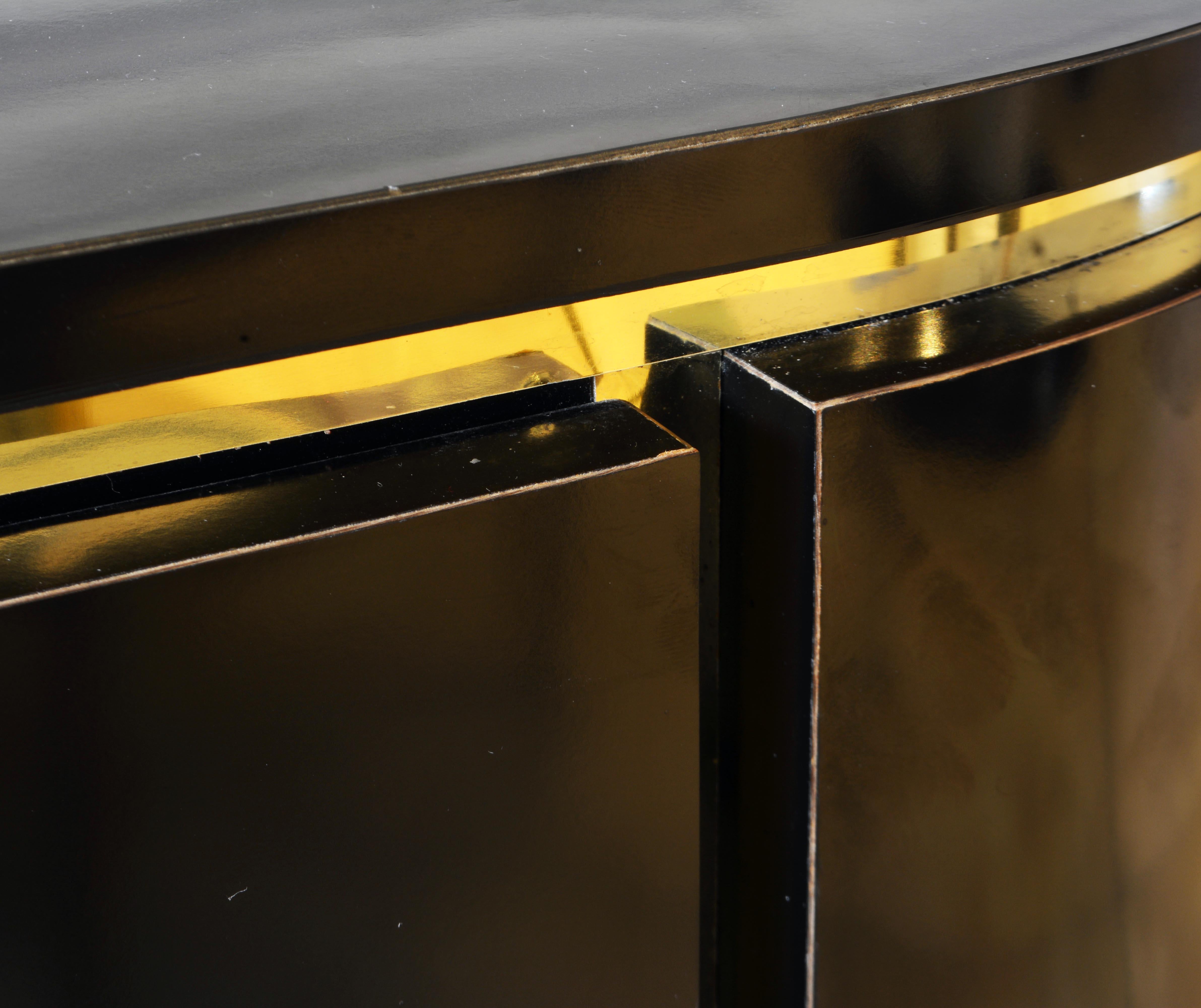 Minimalist Art Deco Style Black Laminate and Brass Oval Small Sideboard Cabinet 5