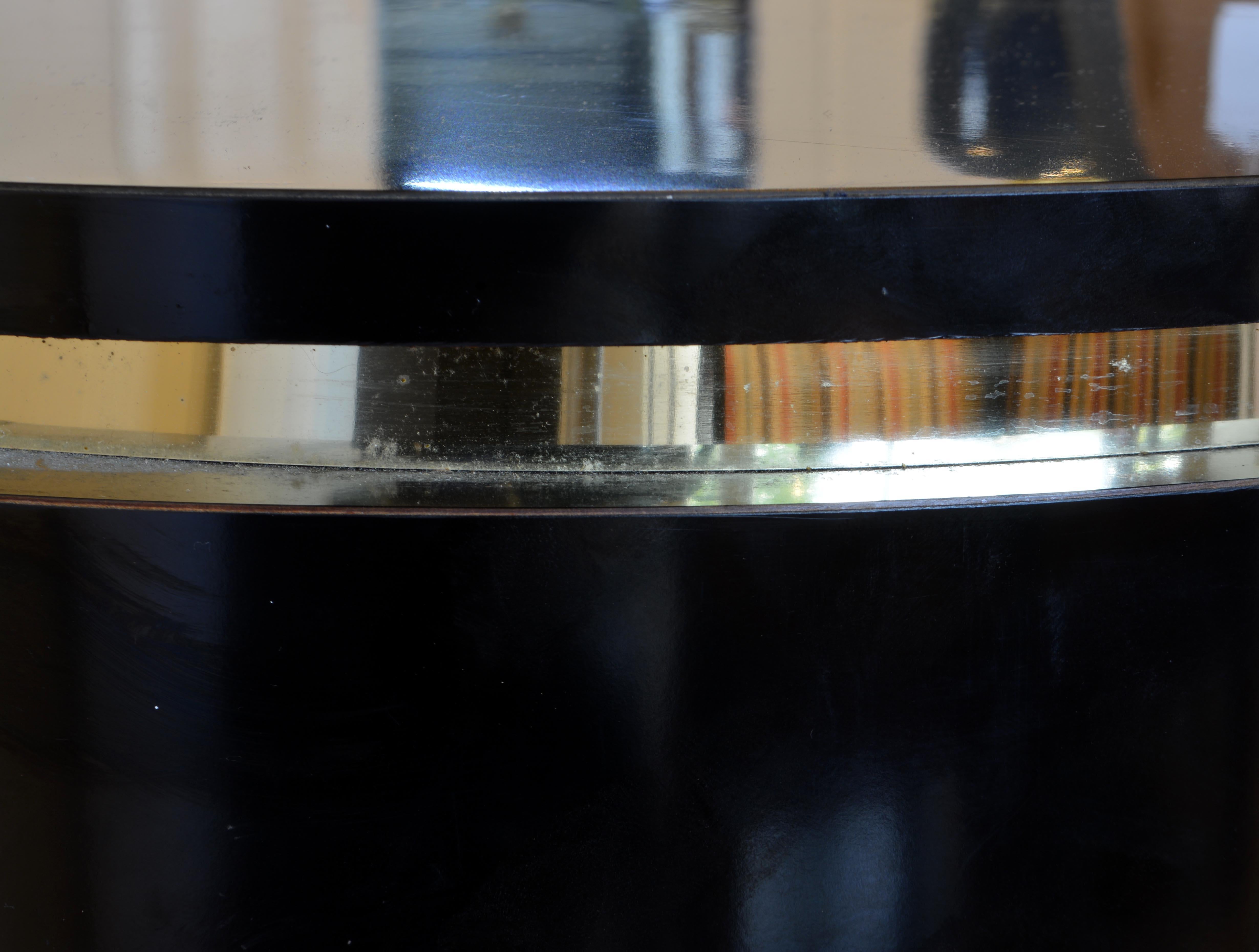 Minimalist Art Deco Style Black Laminate and Brass Oval Small Sideboard Cabinet 3