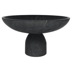 Minimalist Artisanal Pedestal Bowl in Black Marble, In Stock
