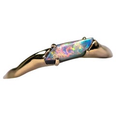 Minimalist Australian Black Opal Engagement Ring 14K Yellow Gold