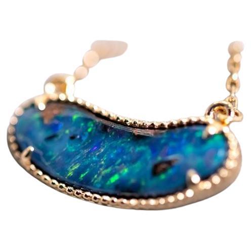 Minimalist Australian Boulder Opal Necklace 18K Yellow Gold