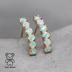 Minimalist Australian Solid Opal Curved Stud Earrings 14K Yellow Gold