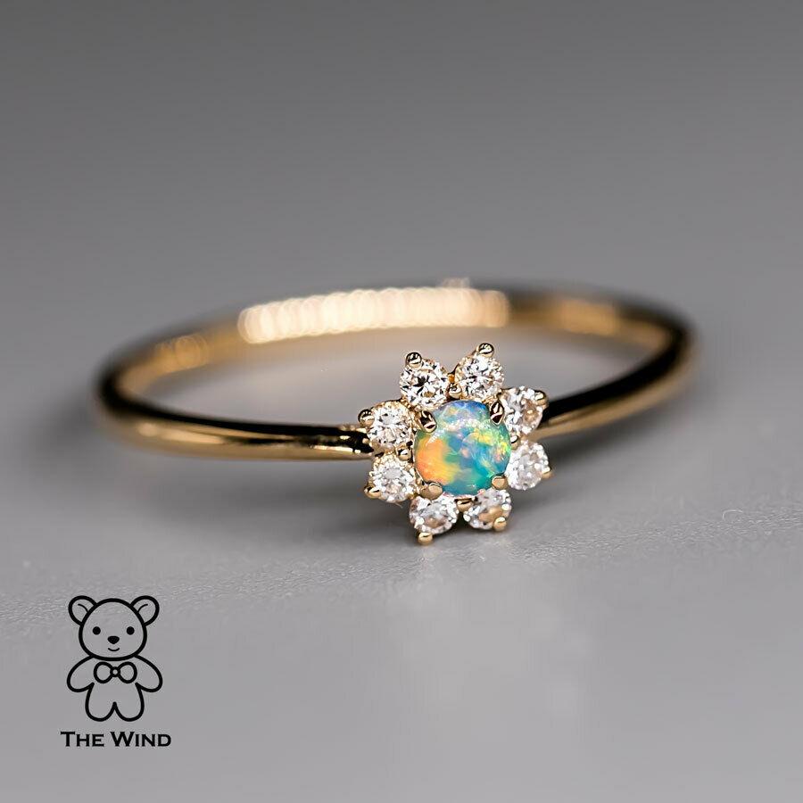 Minimalist Australian Solid Opal Diamond Hola Ring 18K Yellow Gold In New Condition For Sale In Suwanee, GA