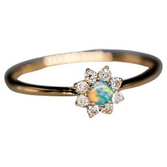 Minimalist Australian Solid Opal Diamond Hola Ring 18K Yellow Gold